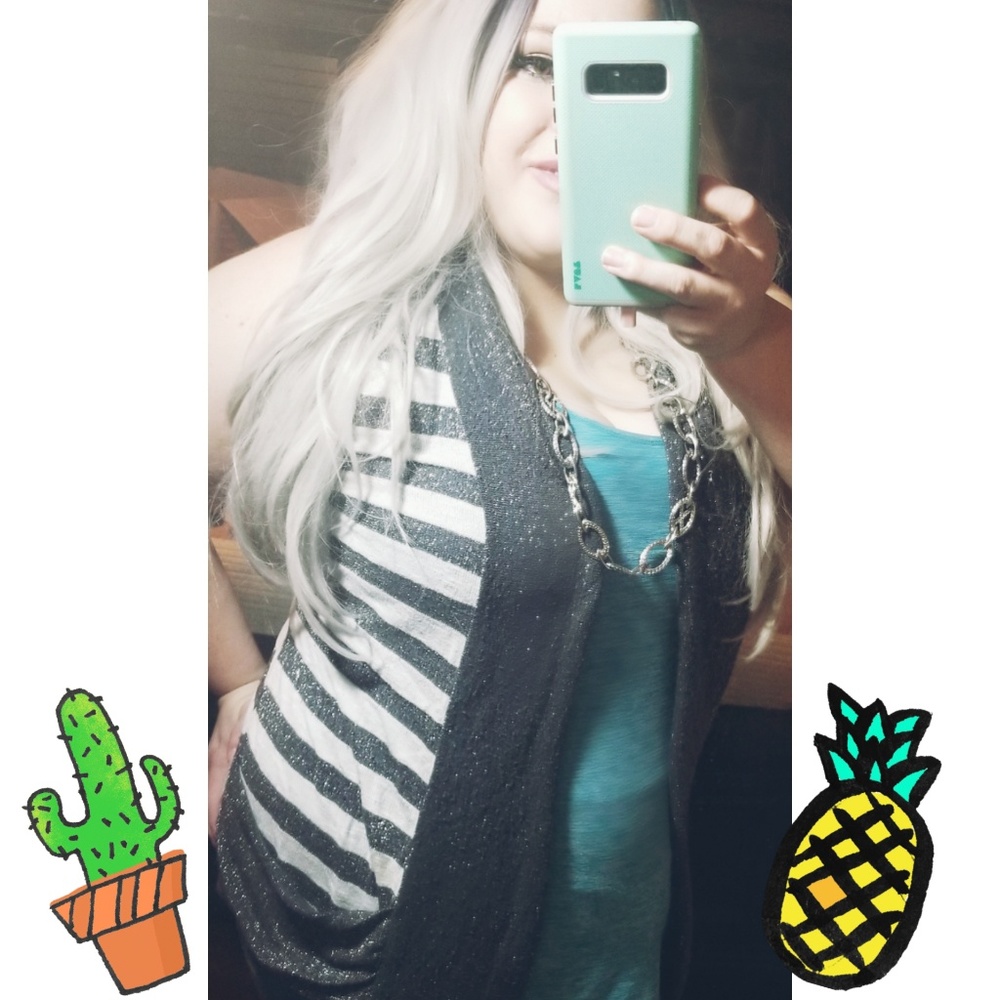 Daytrip sparkly grey and white striped vest